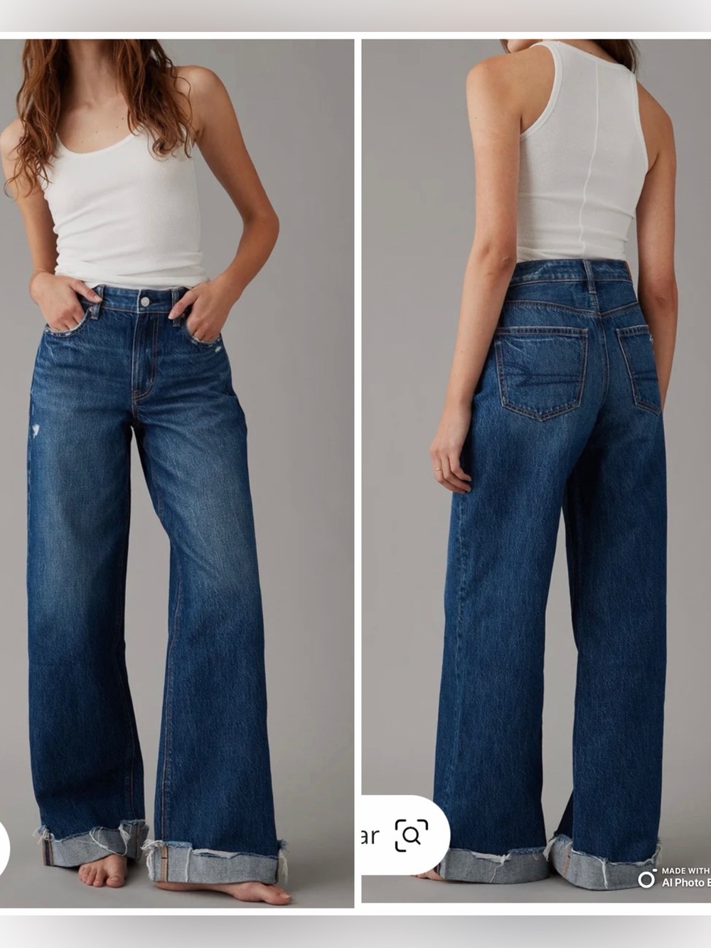 American Eagle Super High Waisted Baggy Wide Leg Cuffed Jeans